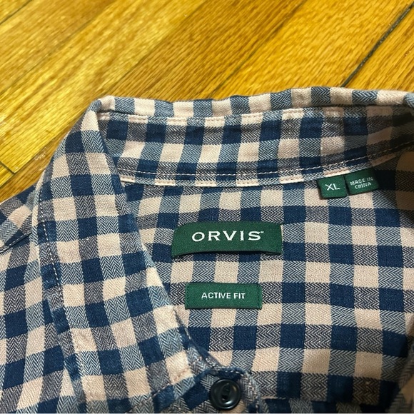 Orvis Active Fit Shirt Blue Gingham Check Button Down Long Sleeve Linen Tencel - Picture 3 of 10